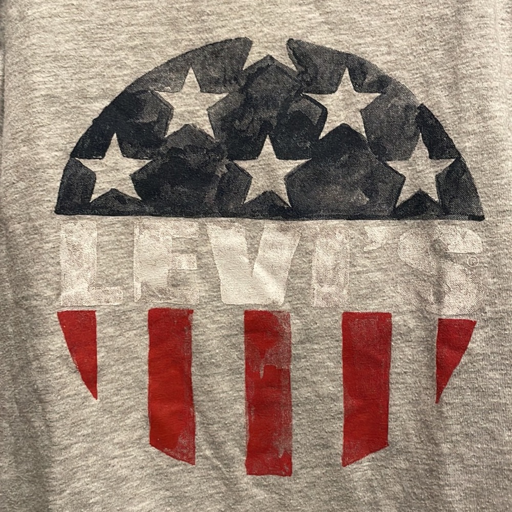 Levi’s Boys S (7/8) Grey American Flag Graphic and Logo Tee